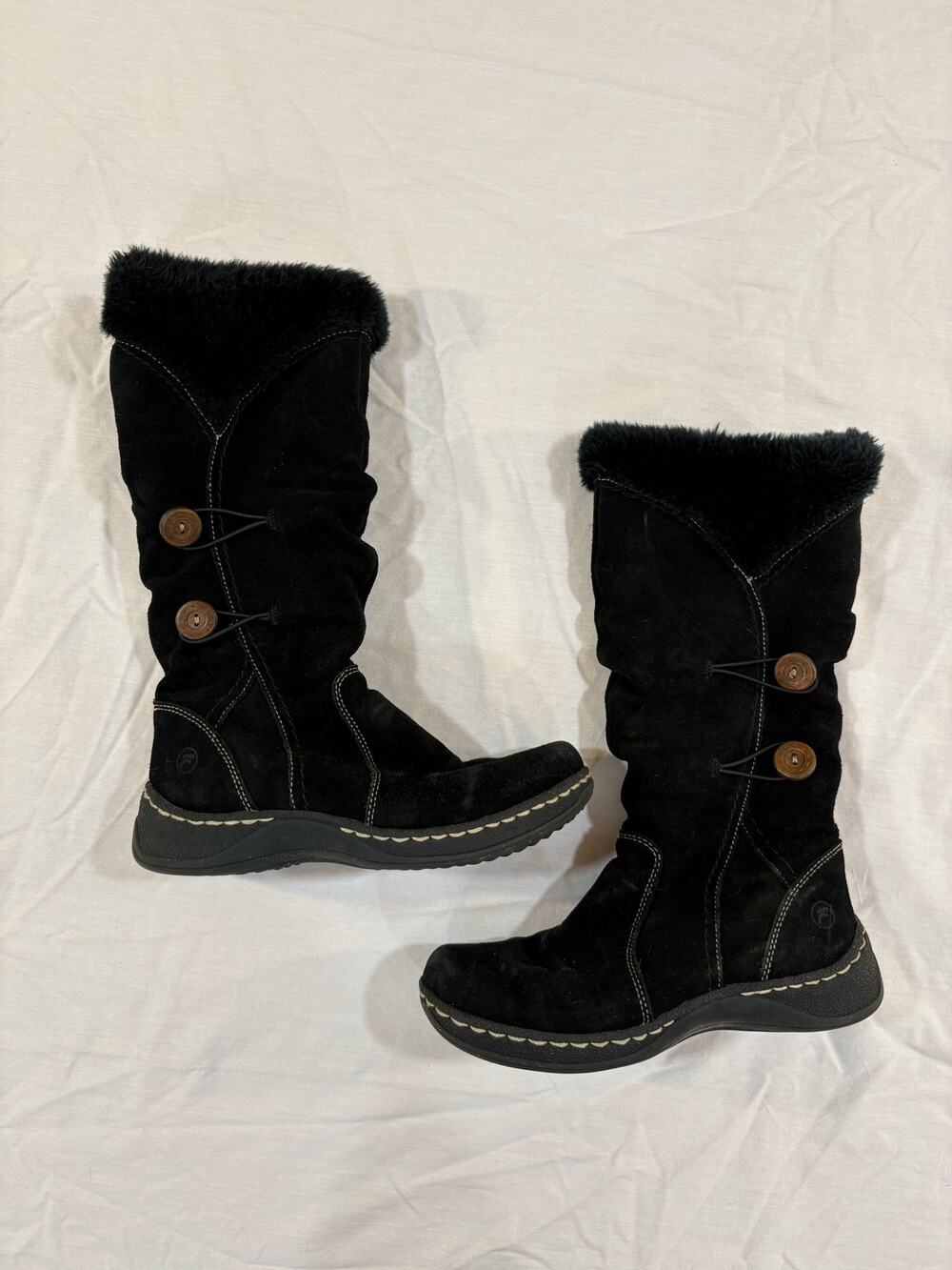 Bare Traps Esha Tall Black Suede Leather Faux Fur Winter Boots Size 6.5